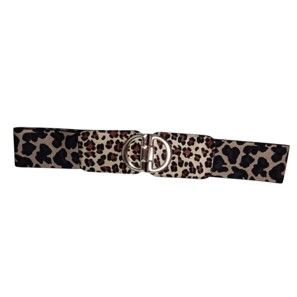 Stretch Animal Print Cinch Belt Gold Buckle Big Cat Cheetah Leopard Spots 26" - Picture 7 of 10